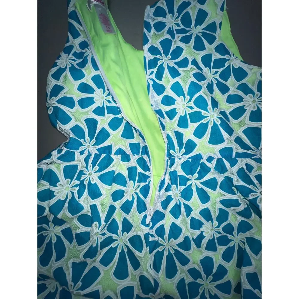 Justice Turquoise & Lime Floral Lace Dress 14